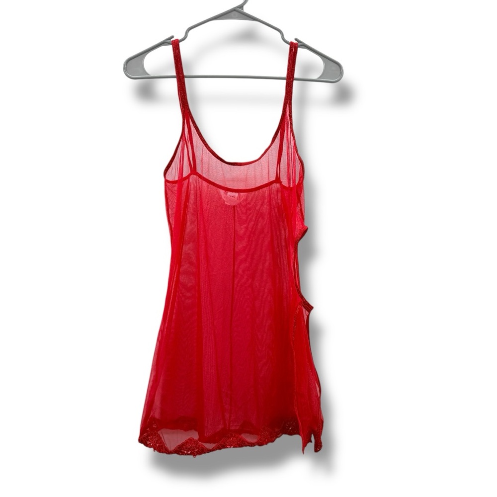Victoria's Secret Red Mesh Side Cut Out Sequin Hem Lingerie Chemise Sz L